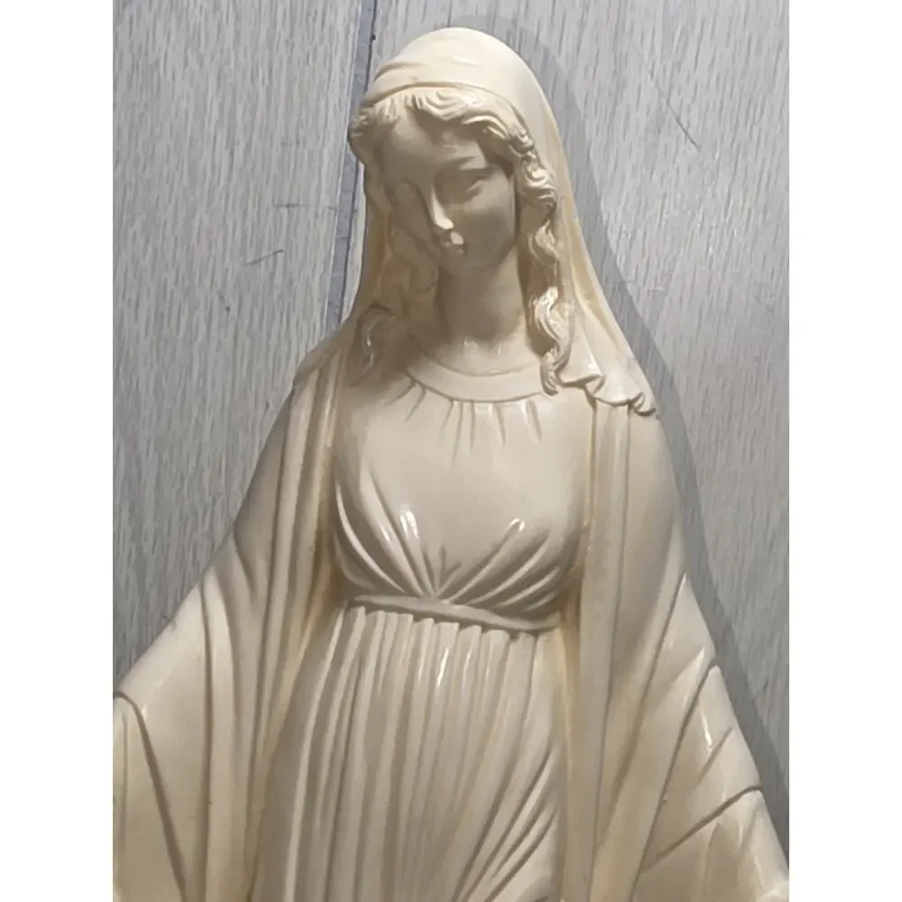 Vtg Bianchi Statue Virgin Mary Our Lady Madonna Wood Base Open Arms Italy